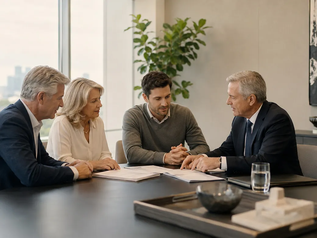 Family and advisers discussing divided responsibilities in a Nevada directed trust